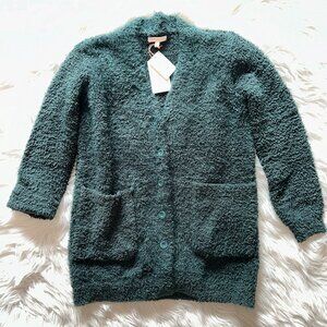 Skies Are Blue Fuzzy Cardigan Sweater Dark Green